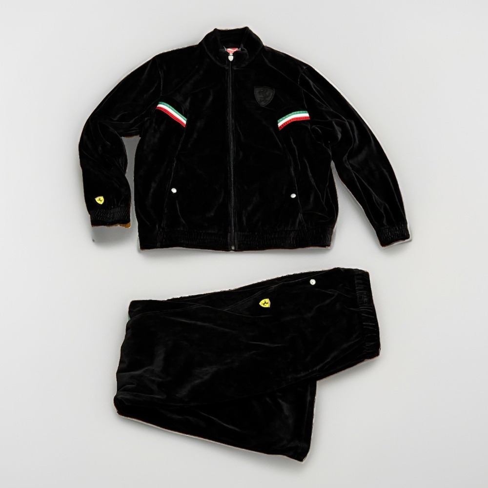 Ferrari Puma Scuderia Velour Track Suit XL Italian Flag Jacket Pants F1 Racing